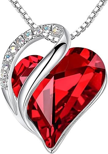 Leafael Valentine's Day Gift Necklaces for Women, Infinity Love Birthstone Heart Crystal Pendant
