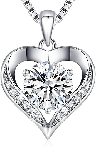 Moissanite Necklace for Women, 1-3 Carat Heart Necklace Engraved with 'I LOVE YOU', Birthday Gift for Wife, Anniversary Present for Wife Women, Jewelry Gifts for Valentine's Day