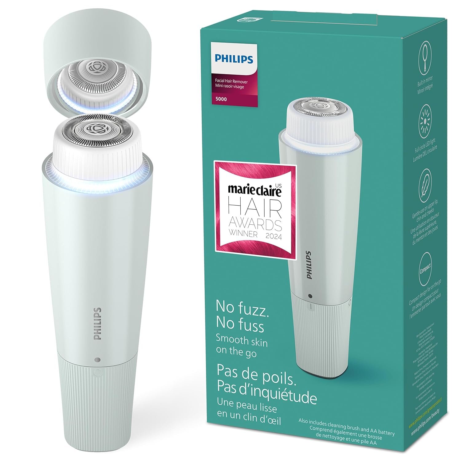 Philips Beauty Series 5000 Electric Shaver and Personal Groomer for Women, Cordless Compact, Hypoallergenic Head, Gentle Quick Hair Removal Easy Touch Ups, Mint Green, BRR474 00