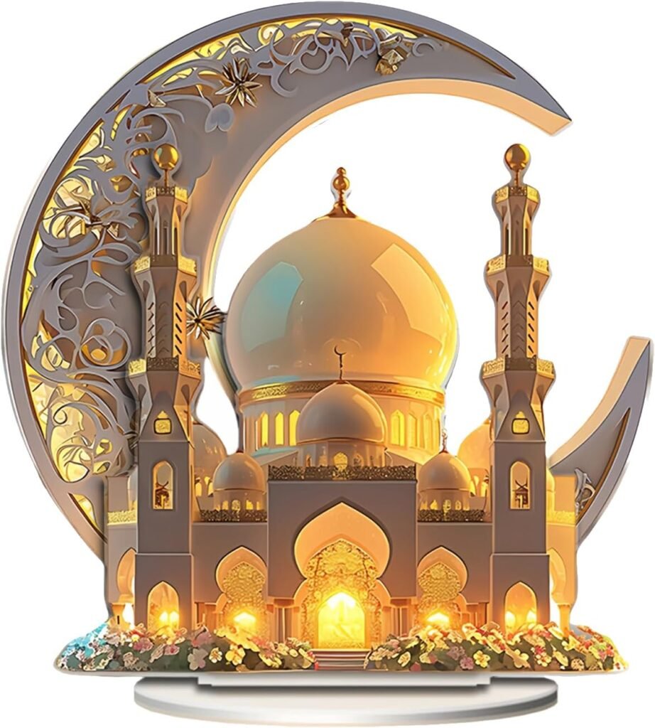 Ramadan Decorations for Home, Ramadan Gifts for Kids, Table Decor, 2D Spray Painted Acrylic Decorative Plaque Crescent and Palace (Desktop Decor-G)