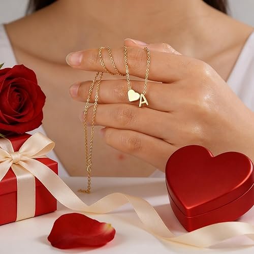 Turandoss Valentines Day Gifts for Kids Teen Girls - Dainty 18K Gold Plated Heart Initial A-Z Pendant Necklace Trendy Jewelry Heart Necklaces Birthday Valentines Day Gifts for Girlfriend Wife Women