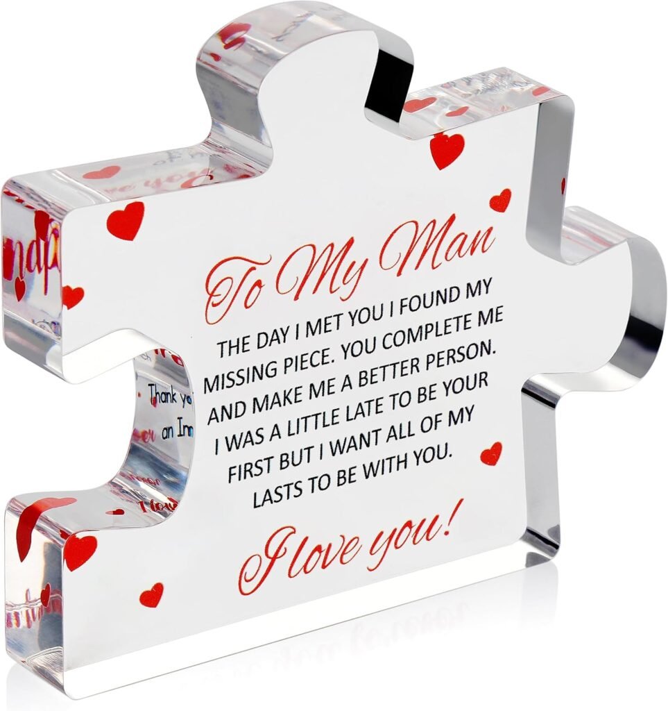 to My Man - Engraved Acrylic Block Puzzle 4.1 x 3.5 inch Gifts for Him for Husband - Fiance Birthday Gifts, Valentines Day Gift for Boyfriend - Cool Wedding Couple