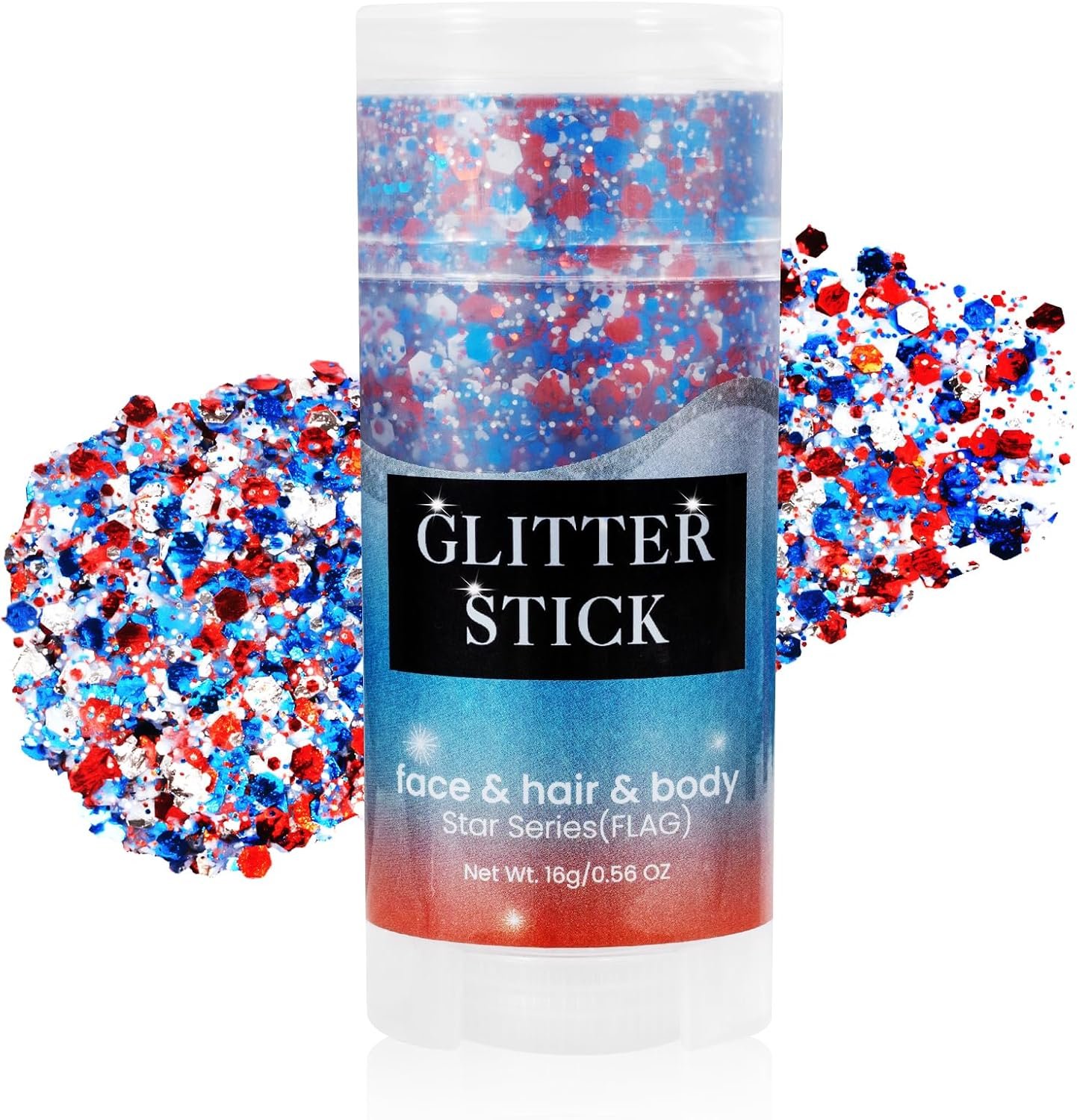 Patriotic Red White and Blue Face Hair Body Glitter Stick