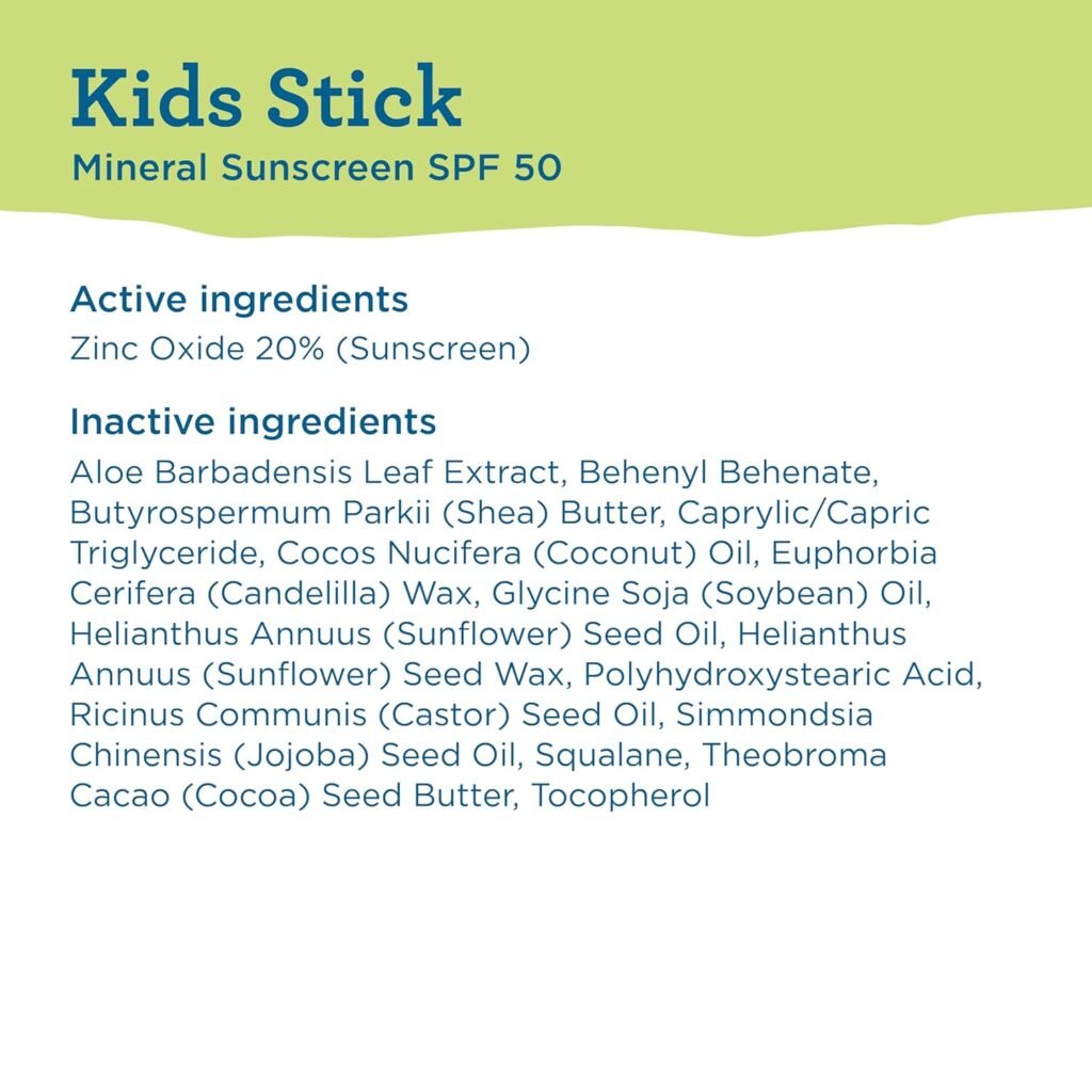 Skin-Friendly Ingredients of Blue Lizard Kids Mineral SPF 50 Sunscreen Stick