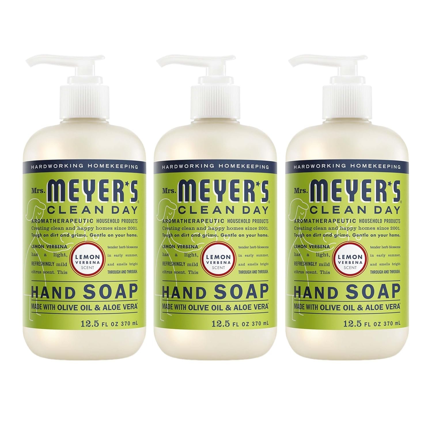MRS. MEYER'S CLEAN DAY Hand Soap, Lemon Verbena (3-Pack) – A Gentle Way to Keep Hands Clean and Soft